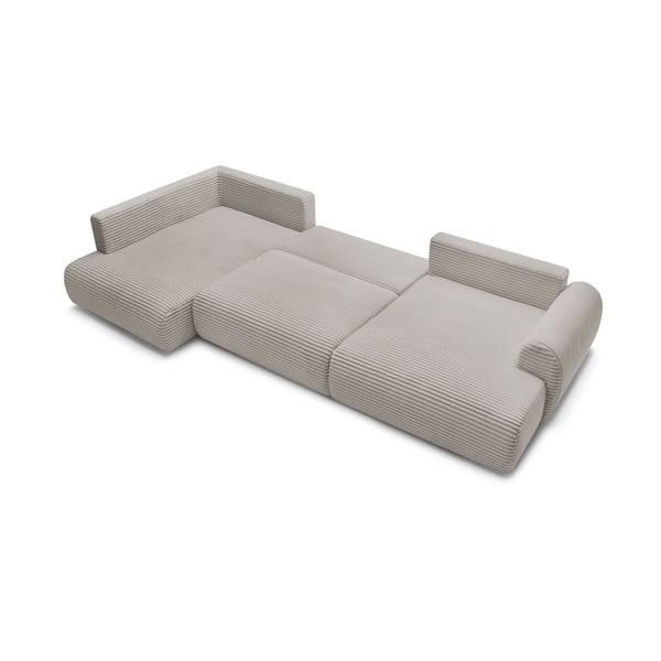 Svijetlo siva/bež sklopiva/s prostorom za odlaganje kutna garnitura od samta (s lijevim kutom/u obliku slova "U") Lucien – Bobochic Paris-image-4