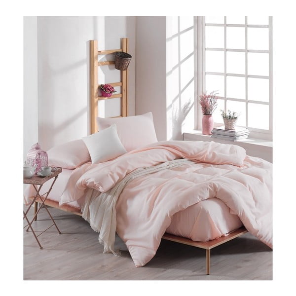 Set svijetlo ružičaste posteljine s posteljinom za bračni krevet Basso Merun, 200 x 220 cm