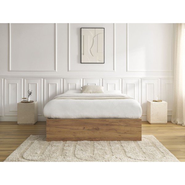 Smeđi bračni krevet od iverice u dekoru breze s prostorom za odlaganje/bez uzglavlja s podnicom 140x190 cm Mara – Bobochic Paris-image-4