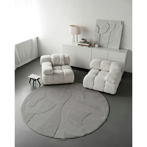 Sivi vunen okrugao tepih ø 133 cm Morphic Botanica – Agnella-image-2