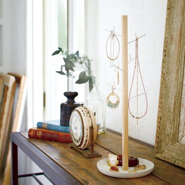 Bijeli stalak za nakit sa detaljima od bukovine YAMAZAKI Tosca Branch-image-1