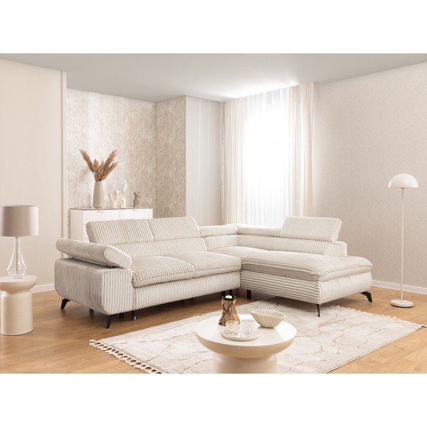 Krem kutna garnitura od samta (s desnim kutom/u obliku slova L) Marbeya  – Ropez-image-1