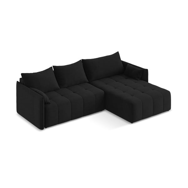 Crna sklopiva/s prostorom za odlaganje kutna garnitura (s desnim kutom/s ležaljkom) Moku – Makamii-image-2