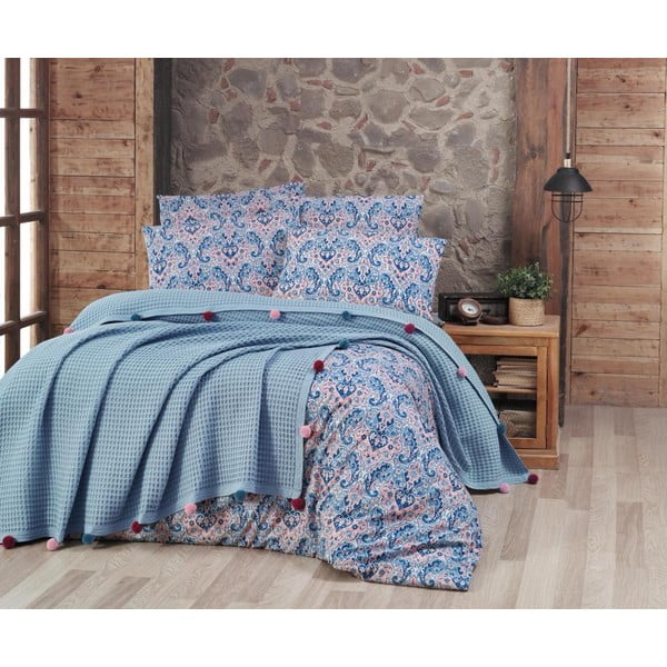 Svijetlo plavi pamučni prekrivač za krevet za jednu osobu 160x240 cm - Mila Home