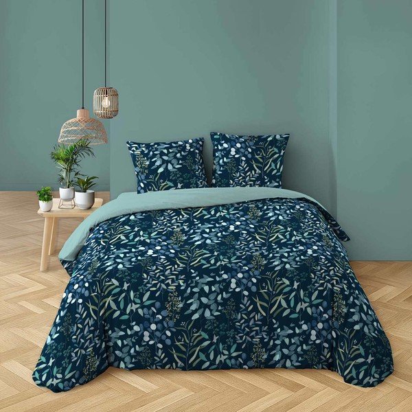 Plava 3-dijelna pamučna posteljina za bračni krevet 200x200 cm Stacy – douceur d'intérieur-image-1