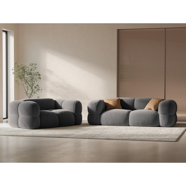 Siva baršunasti sofa 210 cm Loretto – Cosmopolitan Design-image-1