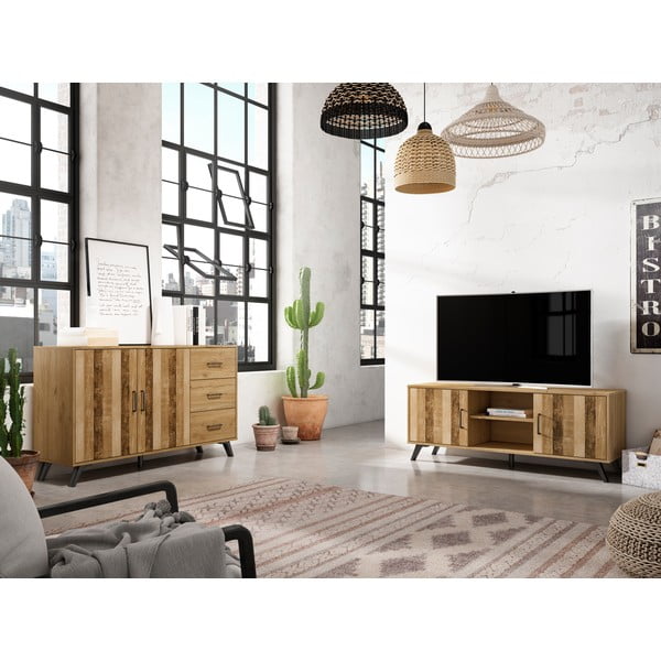 Niska komoda u dekoru hrasta u prirodnoj boji 136x81 cm Nordic - Marckeric-image-4
