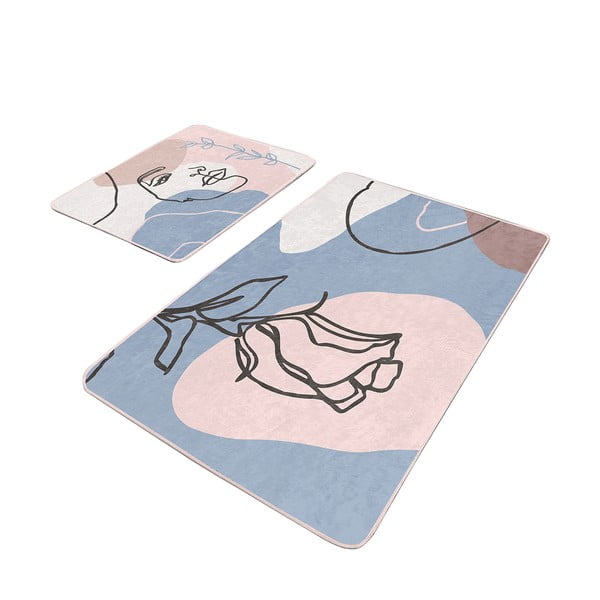 Plave/ružičaste od samta kupaonske prostirke u setu 2 kom 60x100 cm Abstract Faces – Mila Home