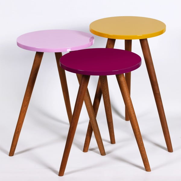 Set od 3 okrugla stola Kate Louise (tamno ljubičasta, ružičasta, žuta)