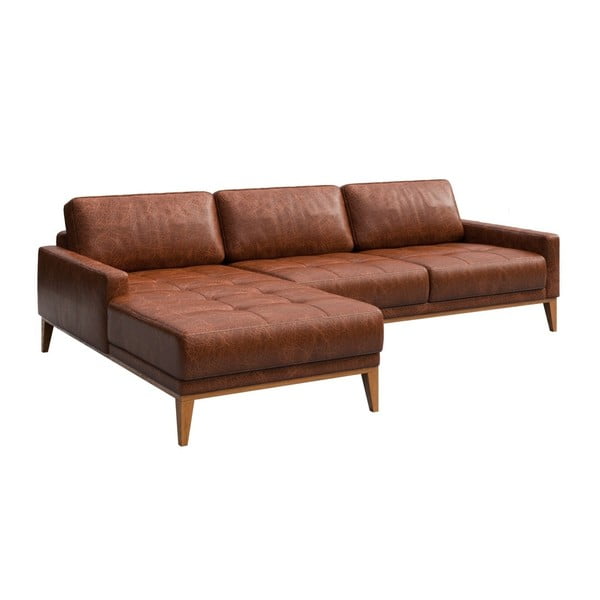 Crveno-smeđa kožna kutna garnitura MESONICA Musso Tufted, lijevi kut-image-2