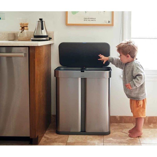 Beskontaktna kanta za sortirani otpad od nehrđajućeg čelika 58 l Dual - simplehuman-image-1