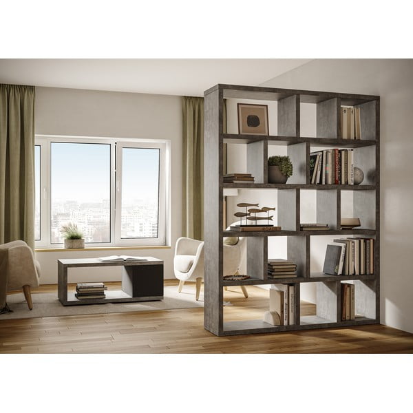 Siva biblioteka u betonskom dekoru 150x198 cm Berlin – TemaHome-image-4