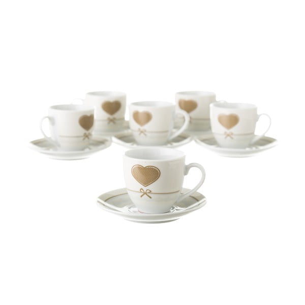 Set od 6 šalica s tanjurićima na metalnom stalku Unimasa Heart-image-1