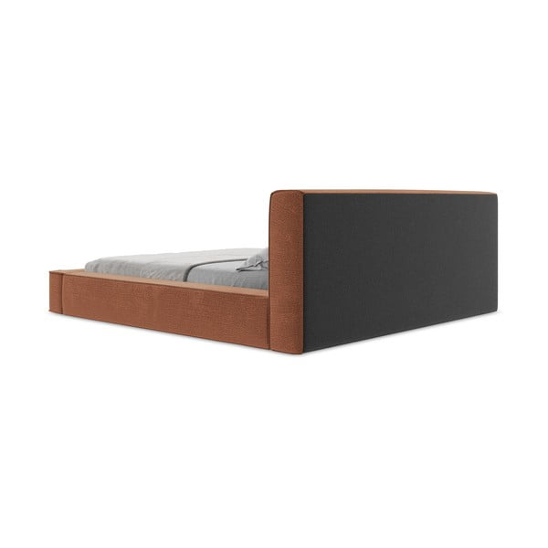 Tapecirani bračni krevet u boji terakote s prostorom za odlaganje s letvičastim okvirom 140x200 cm Noho - Makamii-image-2