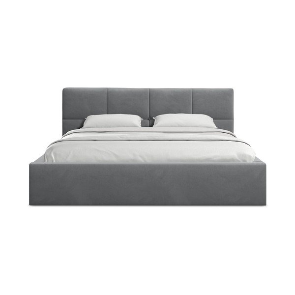 Tamno sivi baršunasti tapecirani bračni krevet s prostorom za odlaganje s podnicom 140x200 cm Hiko – Makamii-image-3