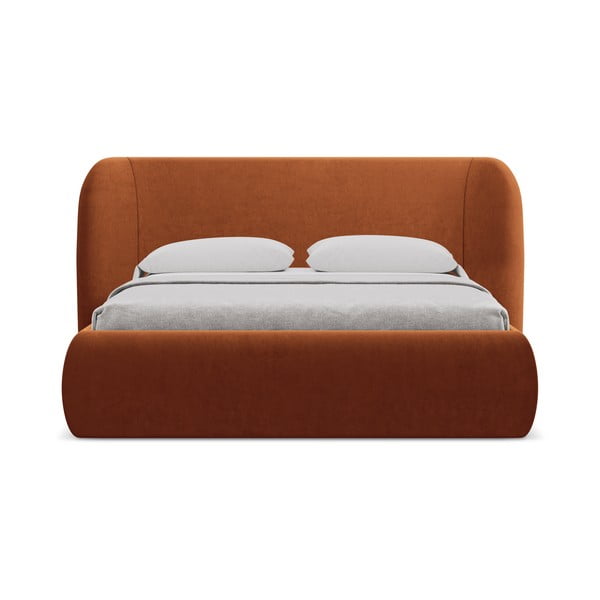 Tapecirani bračni krevet s prostorom za odlaganje s podnicom 160x200 cm boje terakote Hauke – Makamii-image-3