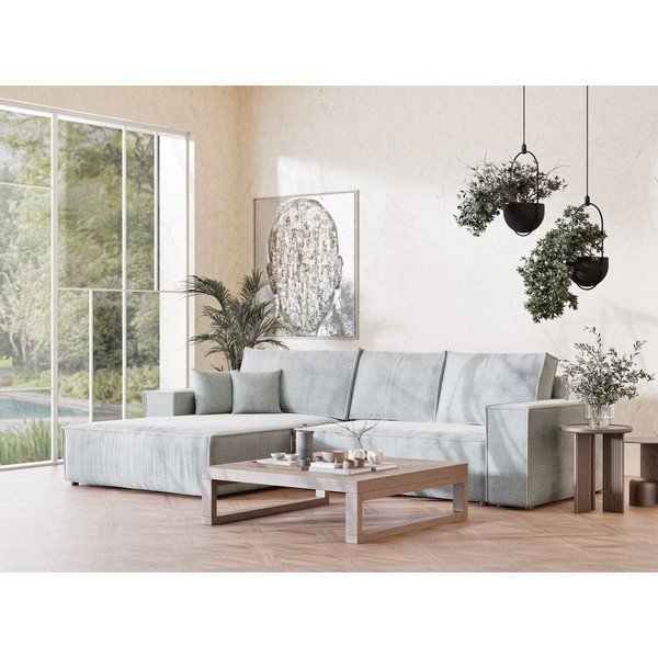 Svijetlo siva sklopiva/s prostorom za odlaganje kutna garnitura od šenila (s lijevim kutom/s ležaljkom) Maze – Maison de Rêve-image-1