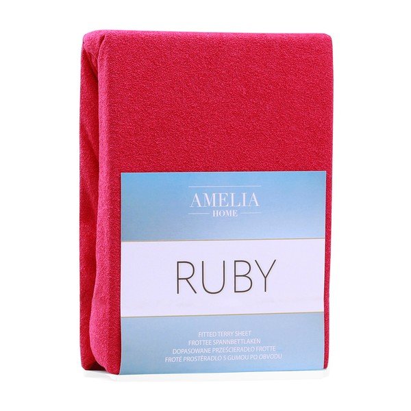 Bordo crvena elastična plahta s visokim udjelom pamuka AmeliaHome Ruby, 140/160 x 200 cm-image-1