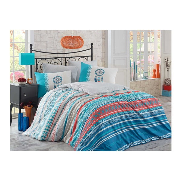 Plava pamučna posteljina za bračni krevet sa Eva plahtama, 200 x 220 cm