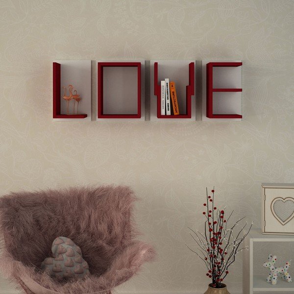 Set od 4 zidne police Homitis Love Claret-image-1