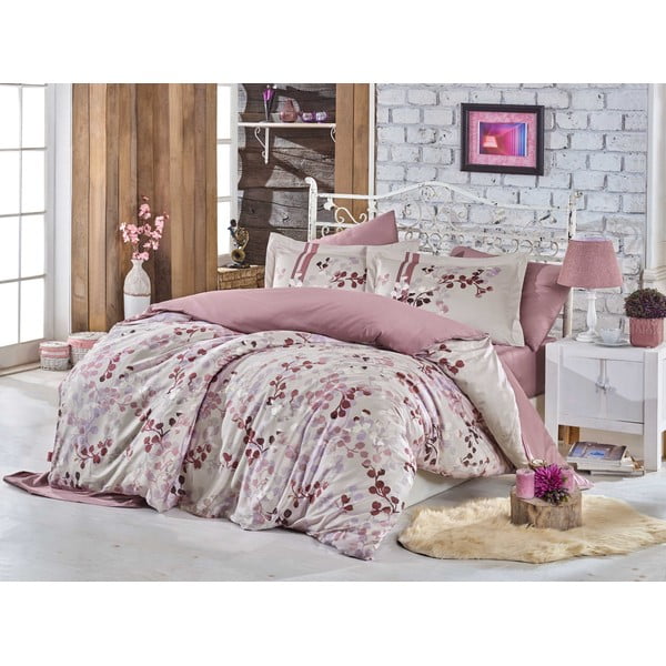 Posteljina s bračnim krevetom od pamučnog satena Hobby Irma Brown Beige, 200 x 220 cm