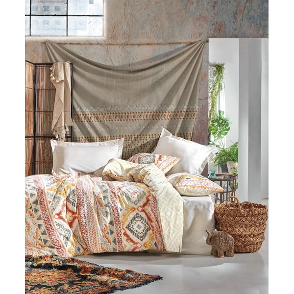Pamučna posteljina s plahtom Cotton Box Jamila, 200 x 220 cm