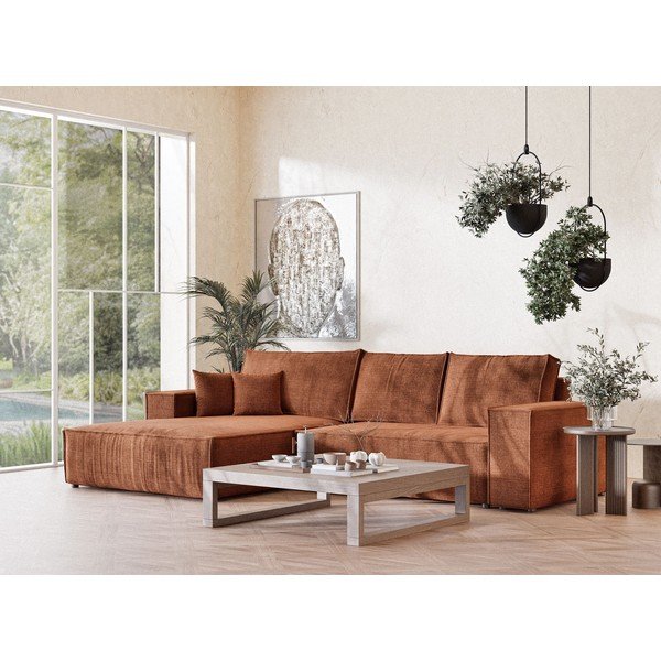 Sklopiva/s prostorom za odlaganje kutna garnitura od šenila u bakrenoj boji (s lijevim kutom/s ležaljkom) Maze – Maison de Rêve-image-1