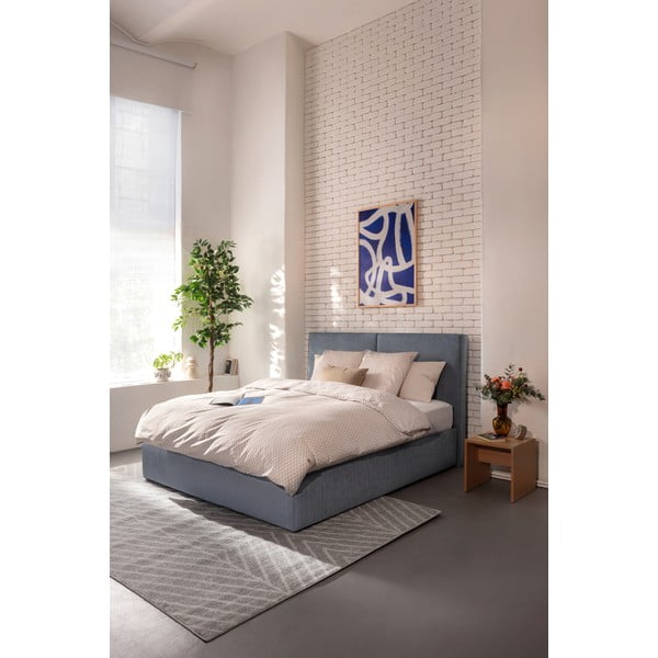 Plavi tapecirani bračni krevet s podnicom i prostorom za odlaganje 180x200 cm Thessa Bold – Bonami Selection-image-1
