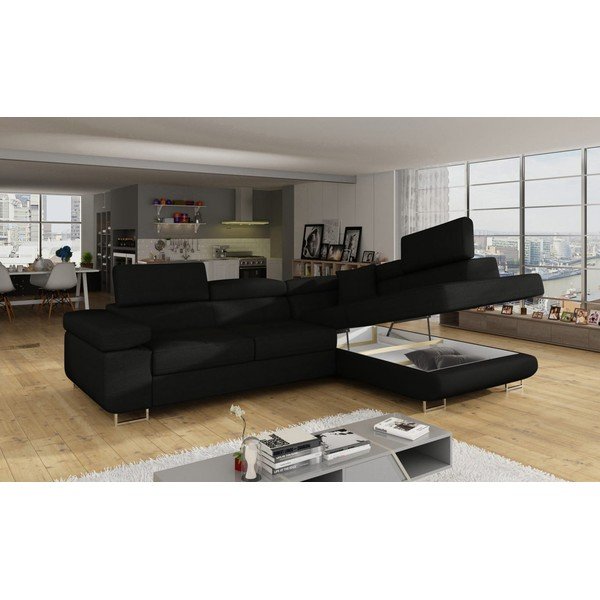 Crna sklopiva/s prostorom za odlaganje kutna garnitura (s desnim kutom/u obliku slova L) Anton – ELTAP-image-4