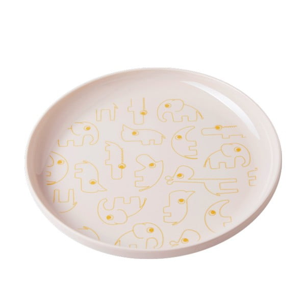 Dječji svijetloružičasti tanjur sa žutim detaljima Done by Deer Yummy, Ø 20,5 cm