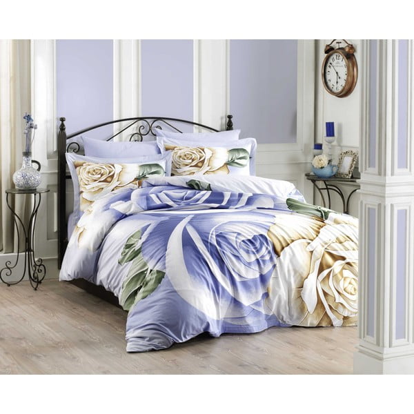 Posteljina s posteljinom za bračni krevet od poplina Hobby Rebecca Blue, 200 x 220 cm