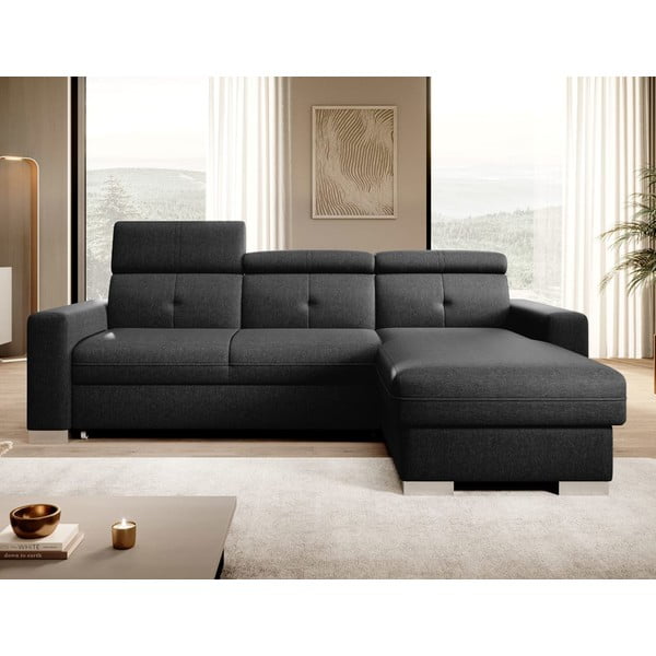 Crna sklopiva/s prostorom za odlaganje kutna garnitura (s desnim kutom/s ležaljkom) Fresia – ELTAP-image-1