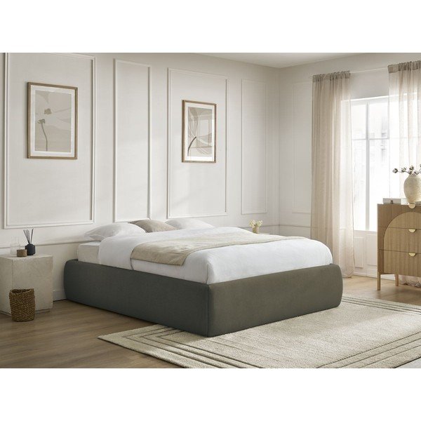 Tamno zeleni tapecirani bračni krevet s prostorom za odlaganje/bez uzglavlja s podnicom 180x200 cm Inera – Bobochic Paris-image-1