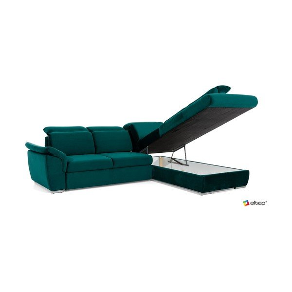 Zelena baršunasti sklopiva/s prostorom za odlaganje kutna garnitura (s lijevim kutom/u obliku slova L) Loreto – ELTAP-image-3