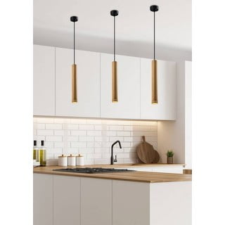 Crna viseća svjetiljka s drvenim sjenilom ø 7 cm Tubo – Candellux Lighting
