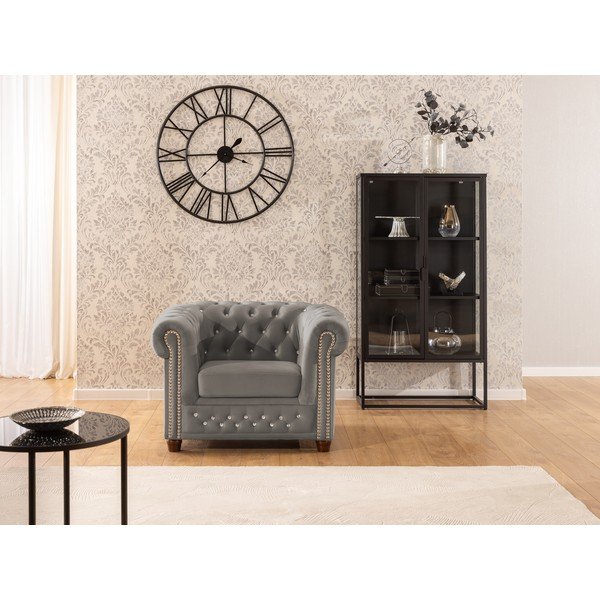 Siva baršunasti chesterfield fotelja York Blik – Ropez-image-4