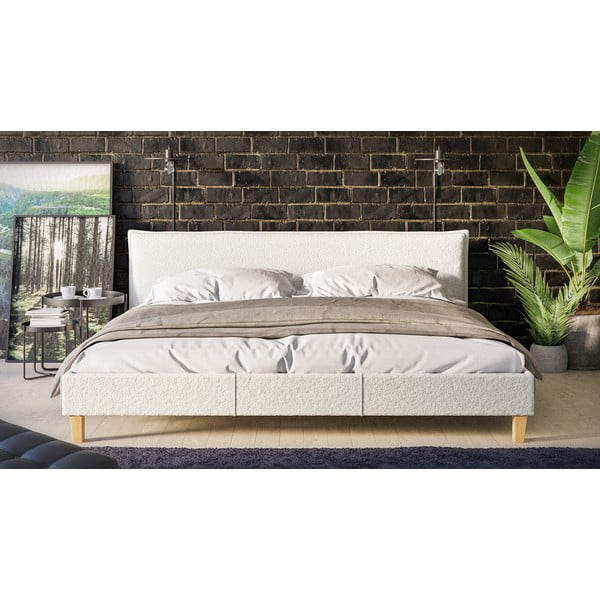 Kremasto tapecirani bračni krevet s letvičastim okvirom 200x200 cm Tina - Ropez-image-1