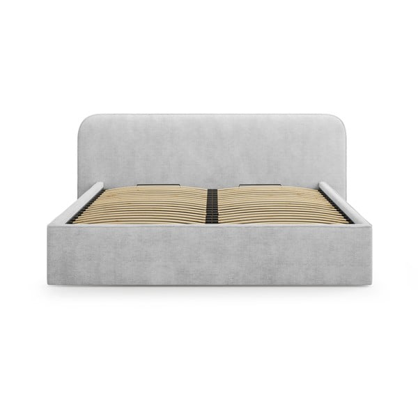 Svijetlo sivi tapecirani bračni krevet s prostorom za odlaganje s podnicom 200x200 cm Elizabeth – Micadoni -image-4