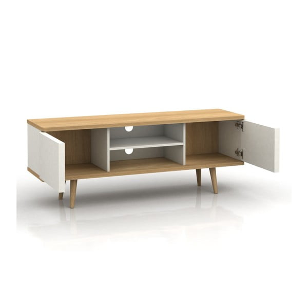 Bijeli TV stol u dekoru hrasta 140x52 cm Alana - Støraa-image-2