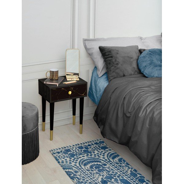 Plavi tepih s primjesama pamuka Velvet Atelier Blue Flowers, 55 x 135 cm-image-3