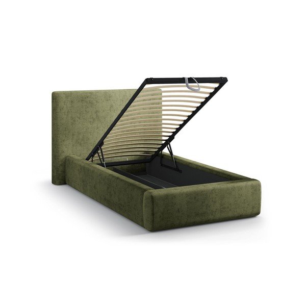 Zeleni tapecirani krevet s prostorom za odlaganje s podnicom 90x200 cm Amy – Micadoni -image-1