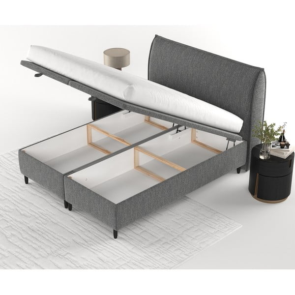 Sivi tapecirani bračni krevet s prostorom za pohranu 200x200 cm Pearl – Maison de Rêve-image-3