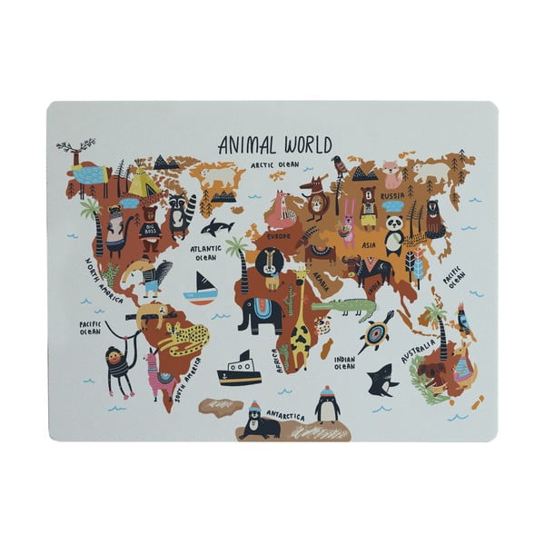 Podloga za stol Really Nice Things Animals Worldmap, 55 x 35 cm