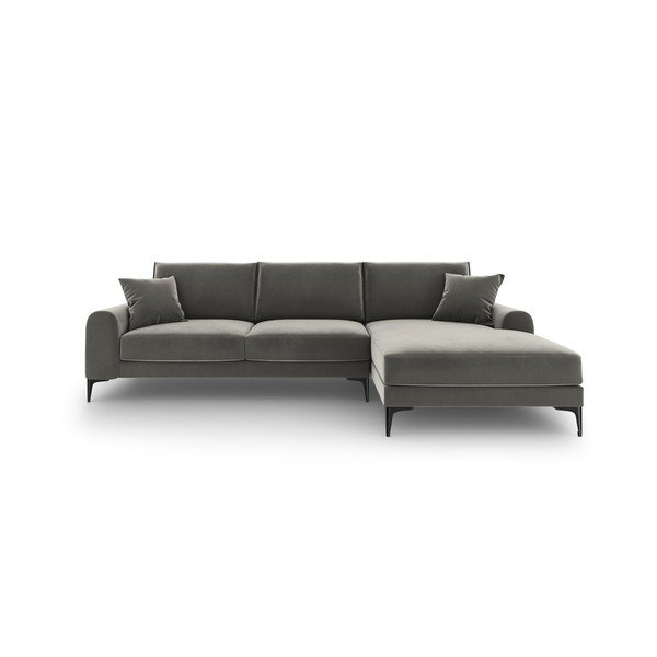 Svijetlosiva baršunasta kutna garnitura Mazzini Sofas Madara, desni kut-image-2
