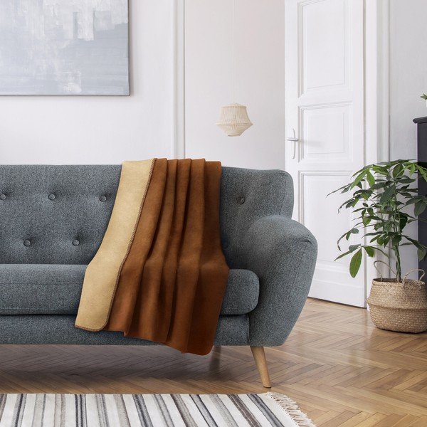 Smeđe-bež deka s dodatkom pamuka AmeliaHome Virkkuu, 150 x 200 cm-image-1