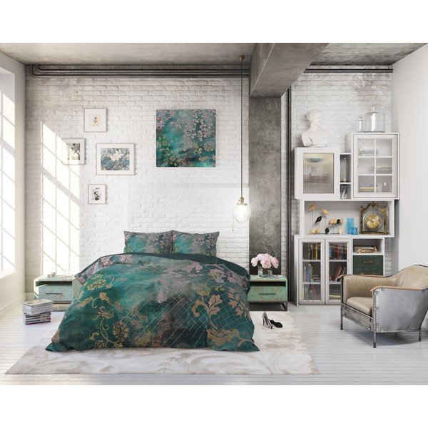 Zelena pamučna posteljina Pure Cotton Tiran Flower, 140 x 200 cm-image-3