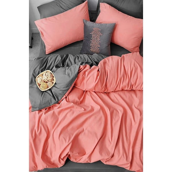 Pamučna posteljina za bračni krevet/s produženom plahtom  u boji lososa/siva 200x220 cm - Mila Home-image-3