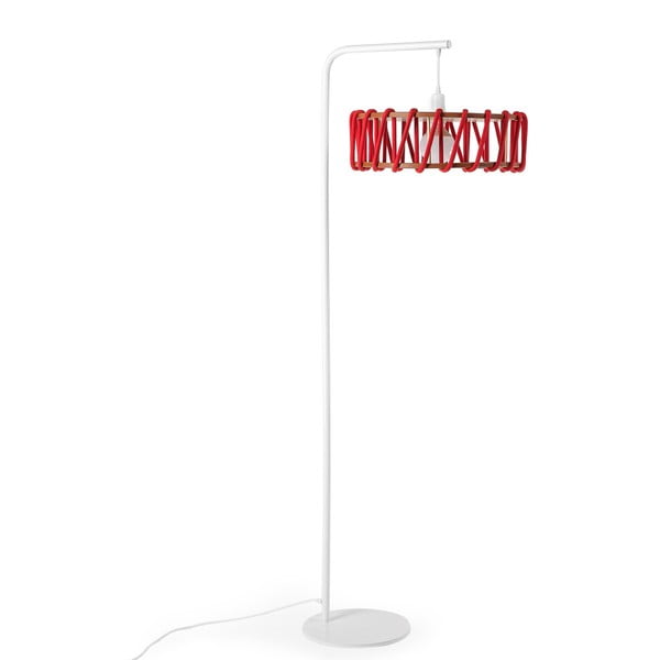 Podna lampa s bijelom konstrukcijom i velikim crvenim zaslonom EMKO Macaron