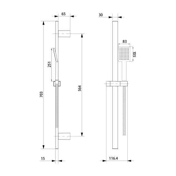 Mat crni set za tuš kabinu od nehrđajućeg čelika sa ručnim tušem/s kliznim nosačem 70 cm – Sapho-image-3