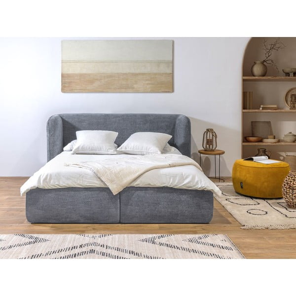 Svijetlo sivi tapecirani bračni krevet s prostorom za pohranu s podnicom 160x200 cm Louise - Bobochic Paris-image-3